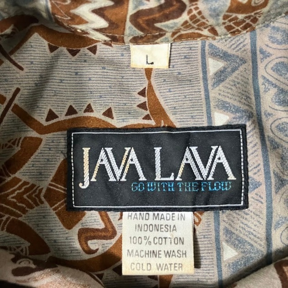 Java Lava Mens Large Tribal Geometric Print Cotton SS Button Down Shirt - Picture 2 of 7